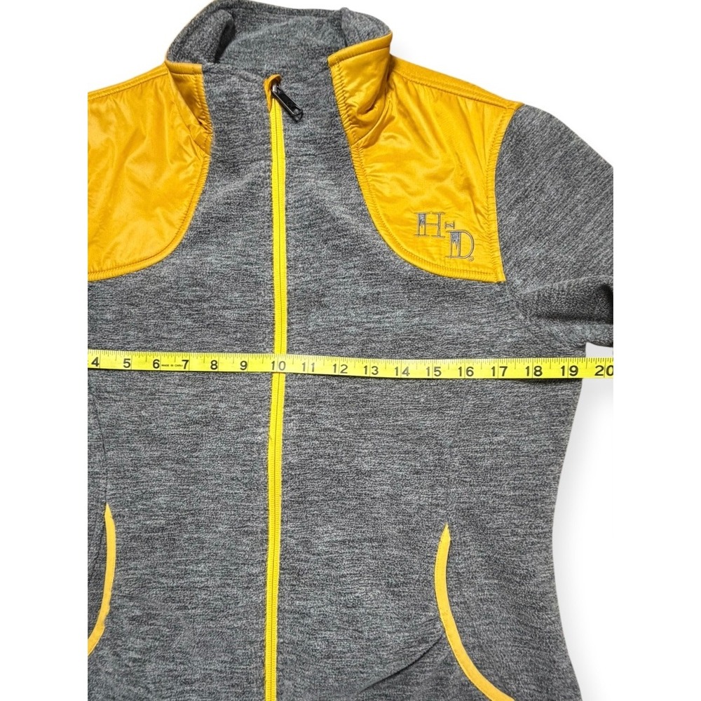Harley-Davidson Womens Gray Fleece Yellow Quilted Shoulder Zip Jacket Medium - Picture 7 of 8